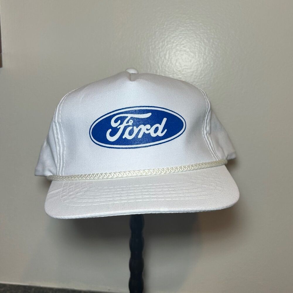 Vintage 80s 90s Ford Patch Hat Dealership Car Club USA String Cap Men flat bill